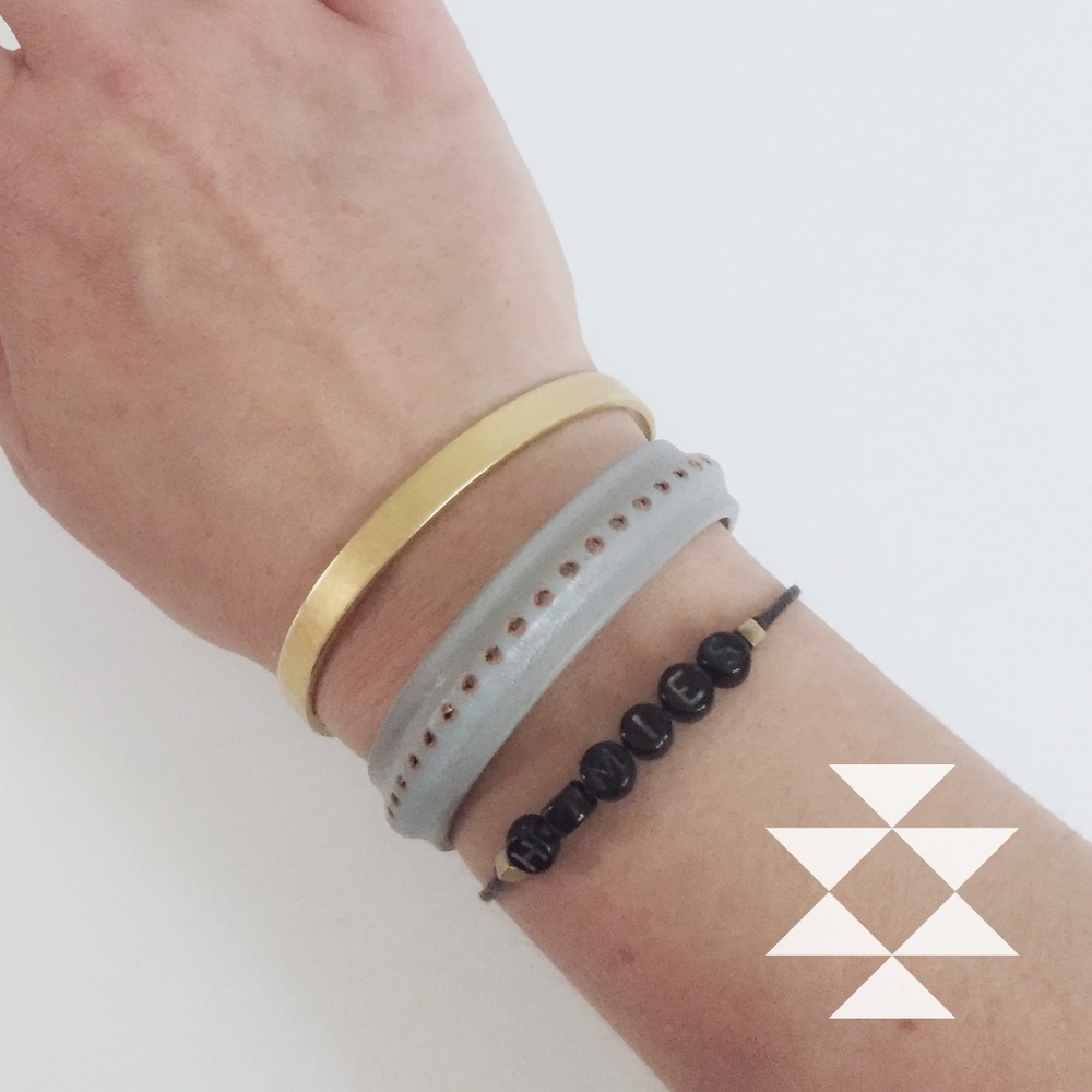 Grey Leather Bracelet with Brushed Silver Buckle
